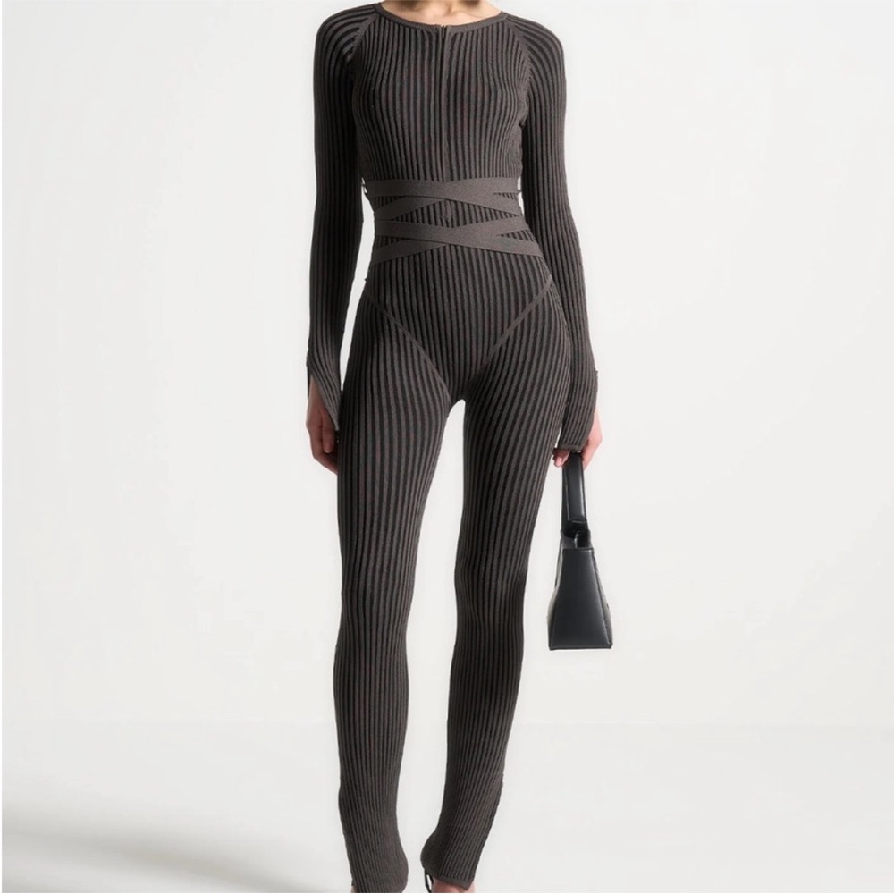 Maniere De Voir Charcoal Ribbed Jumpsuit